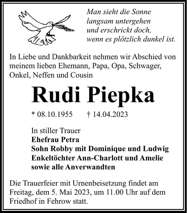 Traueranzeige Rudi Piepka