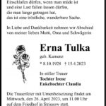 Traueranzeige Erna Tulka, geb. Kamenz