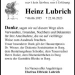 Danksagung Heinz Lubrich