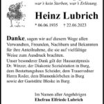 Traueranzeige Heinz Lubrich