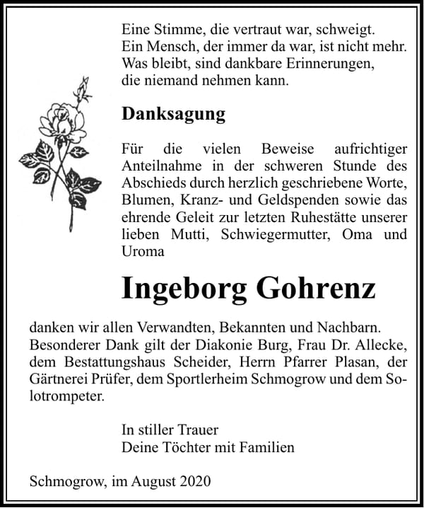 Danksagung Ingeborg Gohrenz