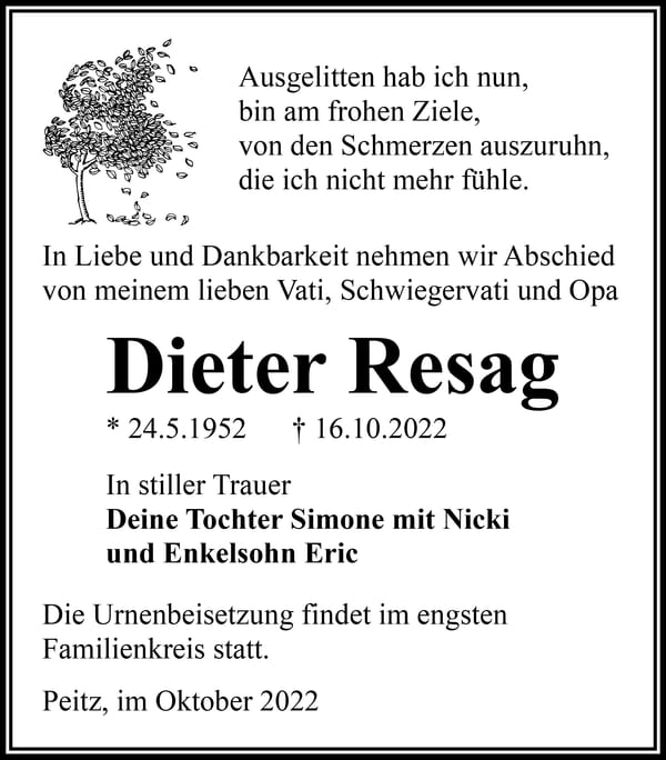 Traueranzeige Dieter Resag