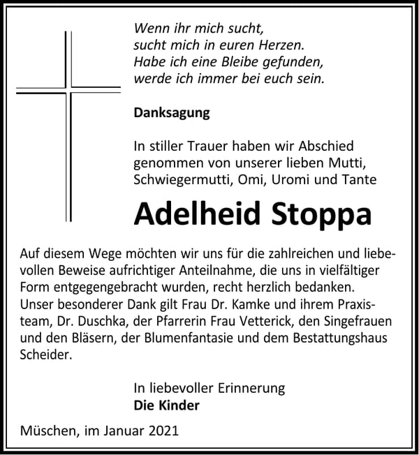 Danksagung Adelheid Stoppa