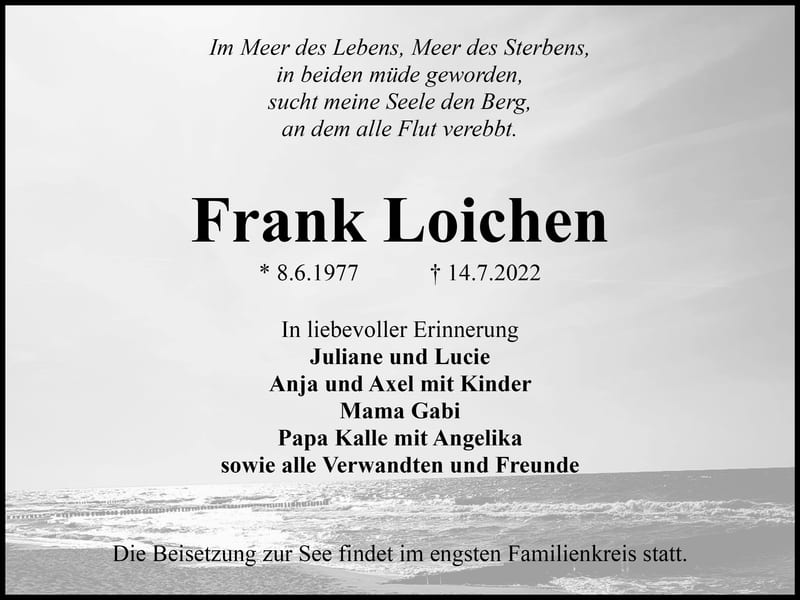 Traueranzeige Frank Loichen