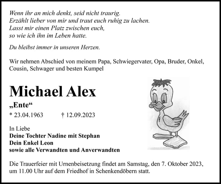 Traueranzeige Michael Alex