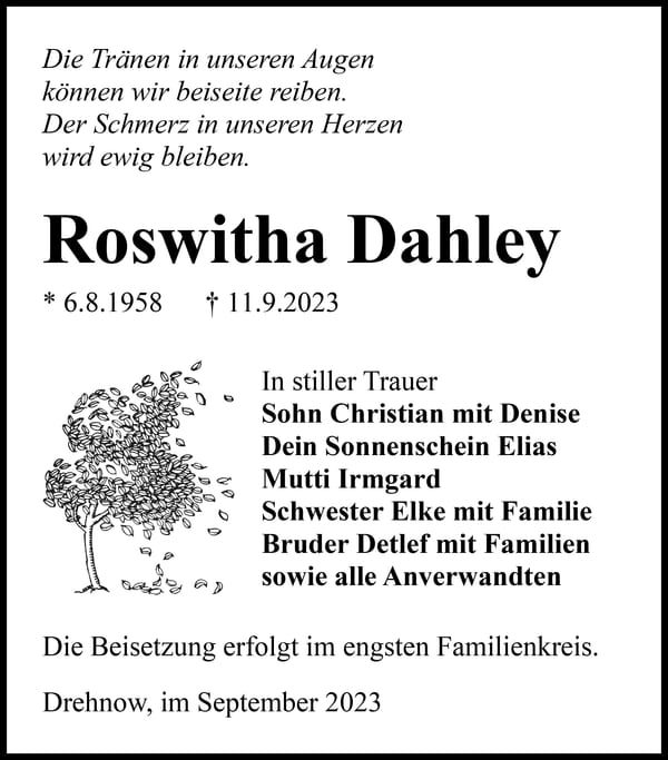 Traueranzeige Roswitha Dahley