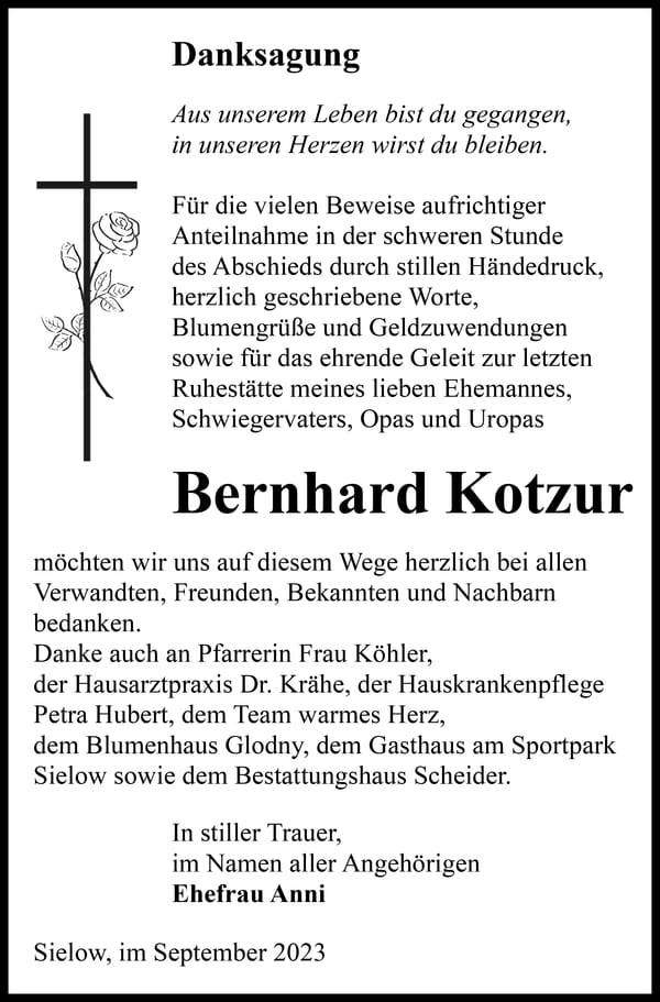 Danksagung Bernhard Kotzur
