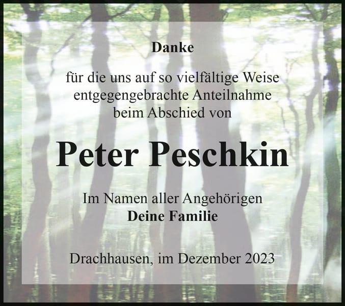 Danksagung Peter Peschkin