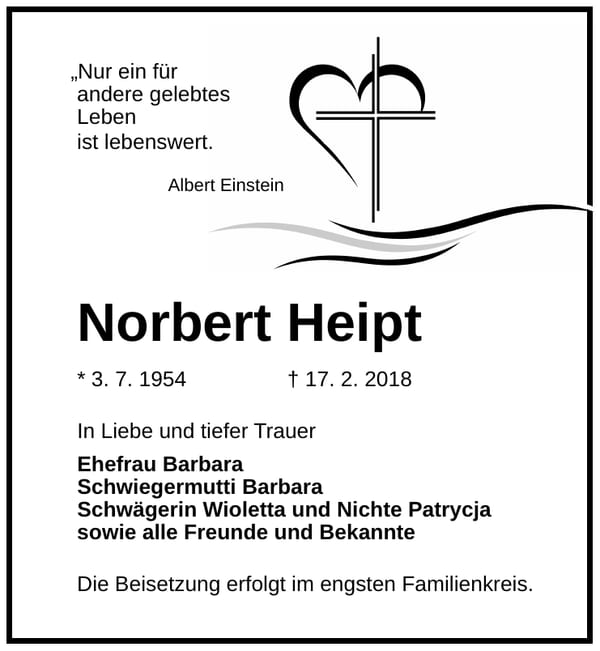 Traueranzeige Norbert Heipt