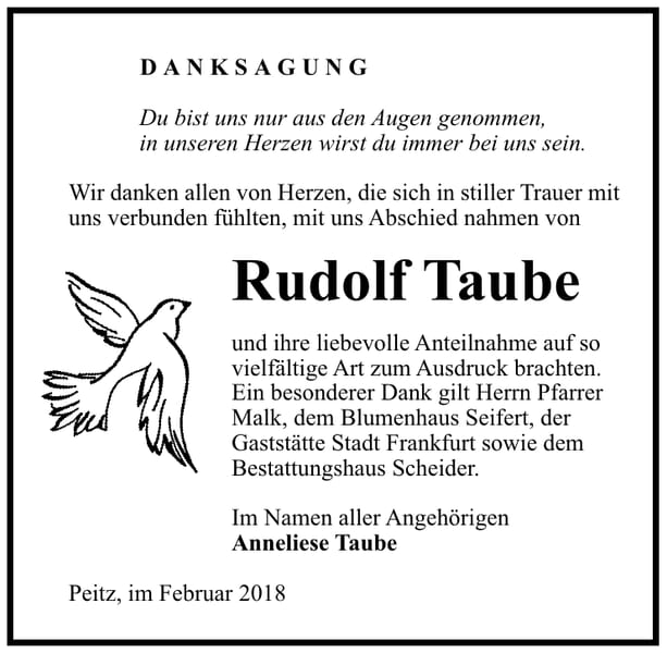 Danksagung Rudolf Taube