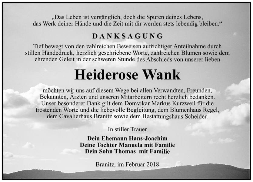 Danksagung Heiderose Wank
