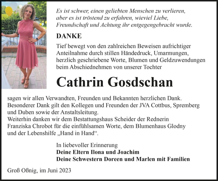 Danksagung Cathrin Gosdschan