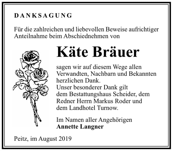 Traueranzeige Käte Bräuer