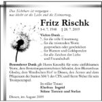 Traueranzeige Fritz Rischk