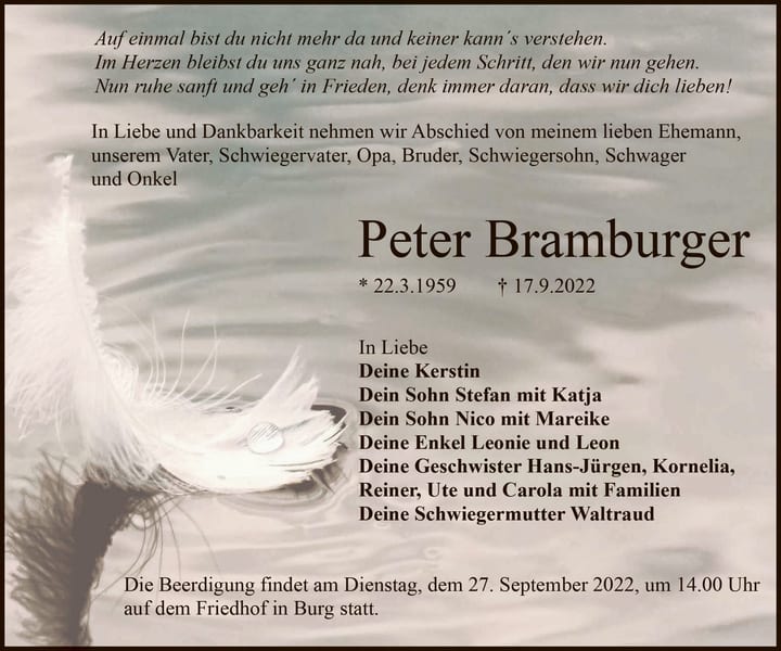 Traueranzeige Peter Bramburger