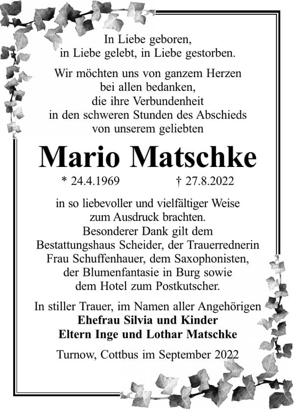 Danksagung Mario Matschke