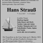 Traueranzeige Hans Strauß