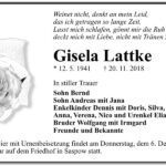 Traueranzeige Gisela Lattke