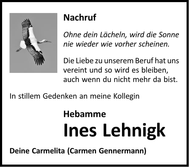 Nachruf Ines Lehnigk