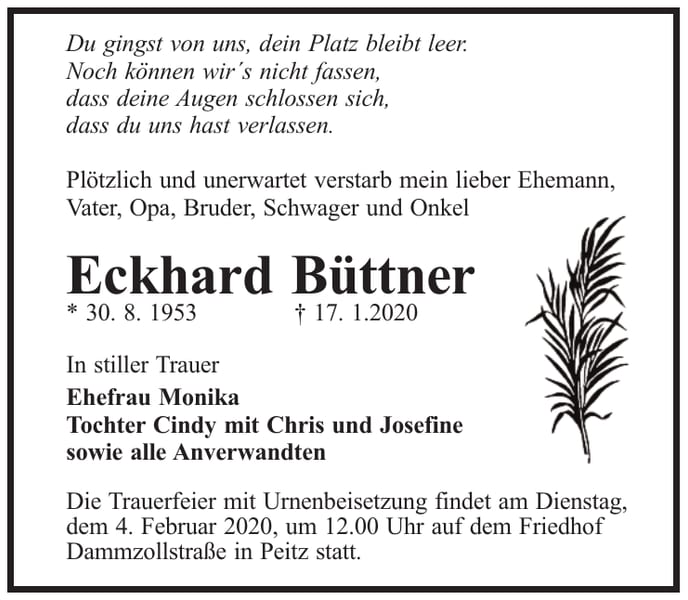 Traueranzeige Eckhard Büttner