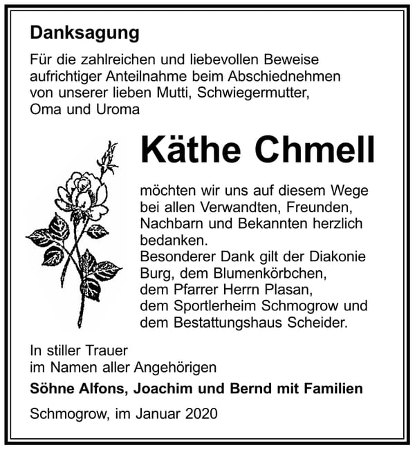 Danksagung Käthe Chmell