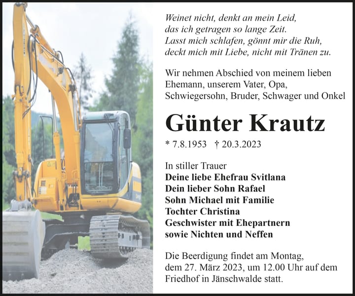 Traueranzeige Günter Krautz