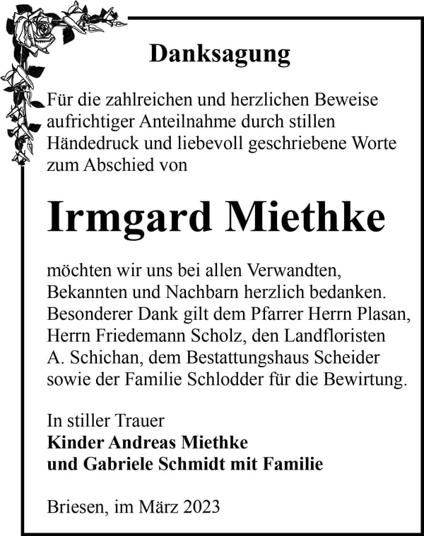 Danksagung Irmgard Miethke
