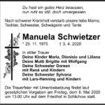 Traueranzeige Manuela Schwietzer