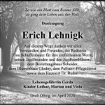 Danksagung Erich Lehnigk