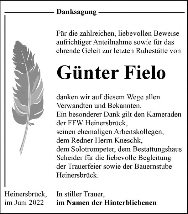 Danksagung Günter Fielo