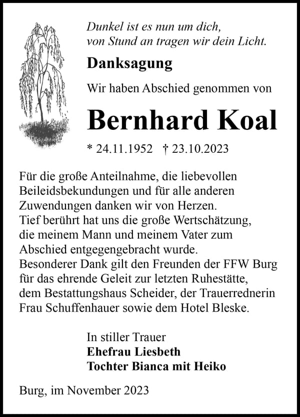 Danksagung Bernhard Koal