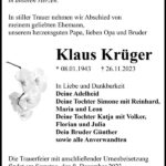 Traueranzeige Klaus Krüger