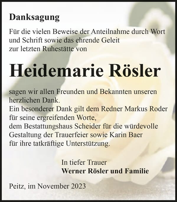 Danksagung Heidemarie Rösler