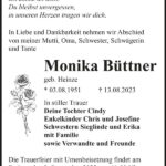 Traueranzeige Monika Büttner, geb. Heinze