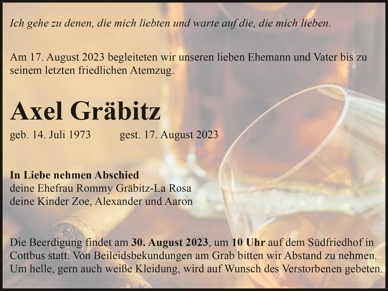 Traueranzeige Axel Gräbitz