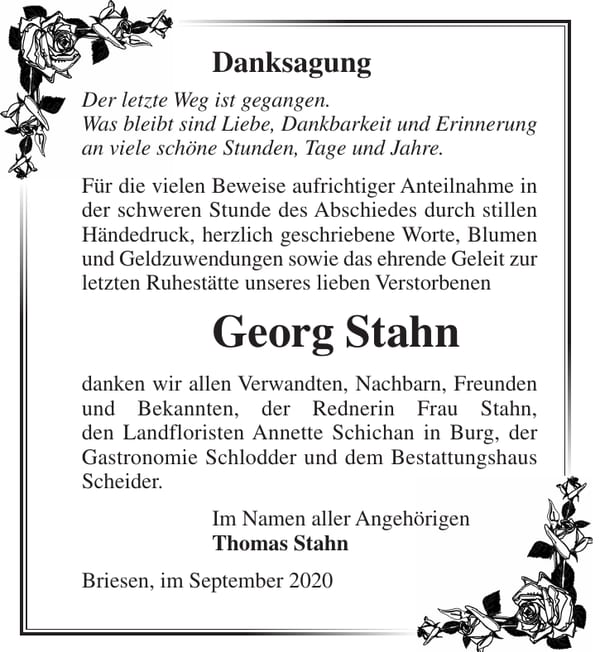 Danksagung Georg Stahn