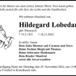 Traueranzeige Hildegard Lobedan, geb. Hannusch