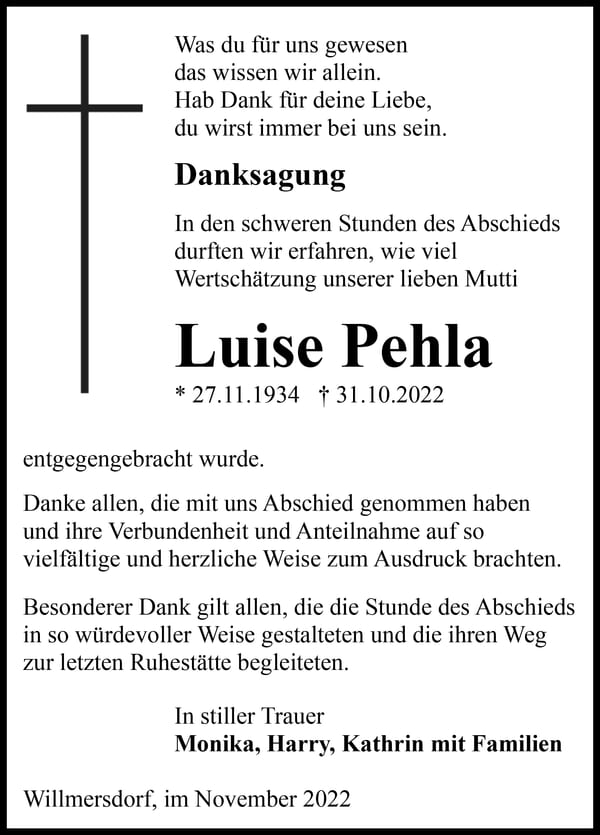 Danksagung Luise Pehla