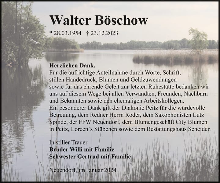 Danksagung Walter Böschow