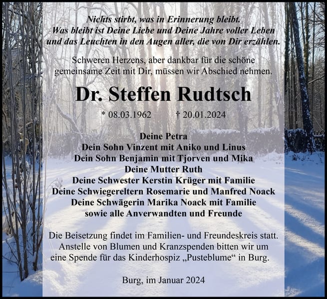 Traueranzeige Dr. Steffen Rudtsch
