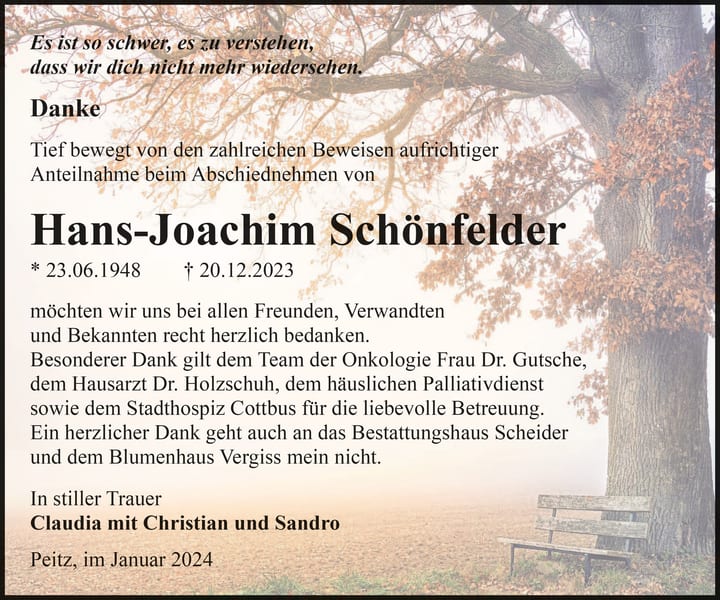 Danksagung Hans-Joachim Schönfelder
