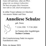 Traueranzeige Anneliese Schulze, geb. Doms