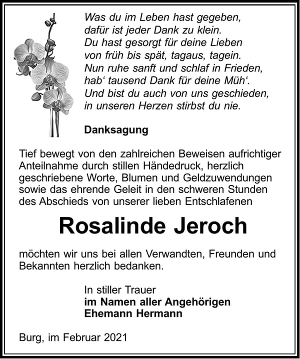 Danksagung Rosalinde Jeroch