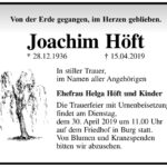 Traueranzeige Joachim Höft
