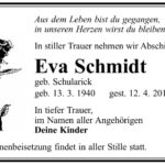 Traueranzeige Eva Schmidt, geb. Schularick