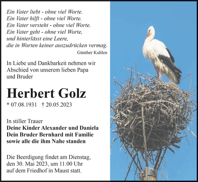 Traueranzeige Herbert Golz