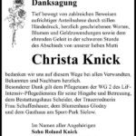 Danksagung Christa Knick