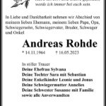 Traueranzeige Andreas Rohde