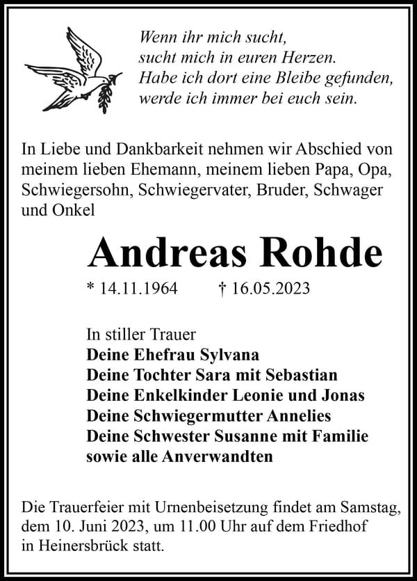 Traueranzeige Andreas Rohde
