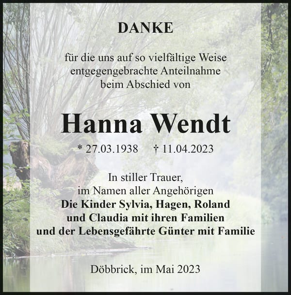 Danksagung Hanna Wendt